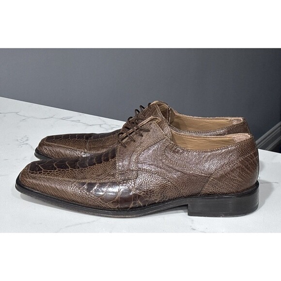 David Eden Ostrich Leg Shoes Mens 10.5 Brown Leather Hand Made